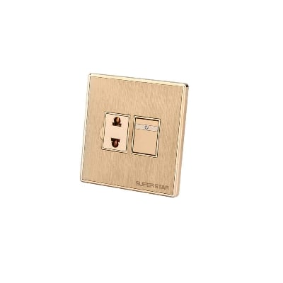 Picture of Super Star Glamour 10A 2 Pin Socket with Switch Neon Two 2Pin Electrical Wall Outlet - Gold