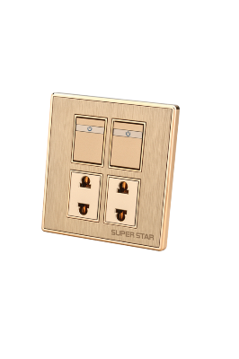 Picture of Super Star Glamour Two Gang Switch (One Way) 2pcs Two Pin Socket - Gold