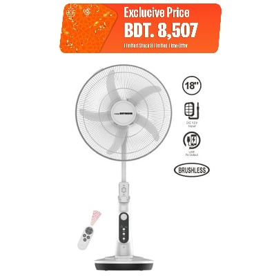 Picture of Defender | Kennedi (NH-5998HR) 18 inch AC/DC Full stand Remote Control Rechargeable fan - White