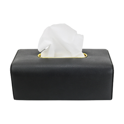 Picture of PU Leather Tissue Box Cover with Golden Metal Accent | Luxury Tissue Holder for Home & Office-Black