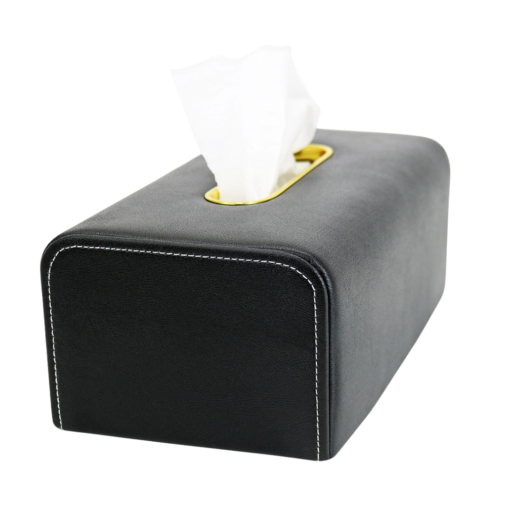 Picture of PU Leather Tissue Box Cover with Golden Metal Accent | Luxury Tissue Holder for Home & Office-Black