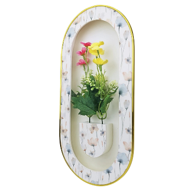 Picture of 3D Floral wall decor with premium golden border and artificial flowers. Perfect for home & office decoration-Multicolor