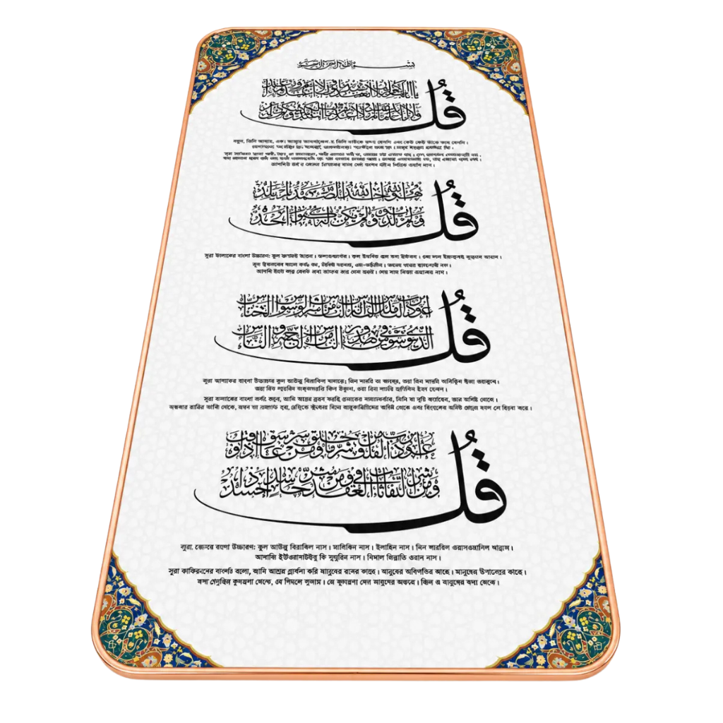 Picture of 4 Qul Surah Islamic Wall Art Premium Sandy Touch Print | Arabic Calligraphy Decor-Multicolor
