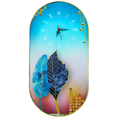 Picture of Acrylic Clock Feather Geometric, Elegant Modern Decorative Wall Art for Home & Office Oval-Multicolor