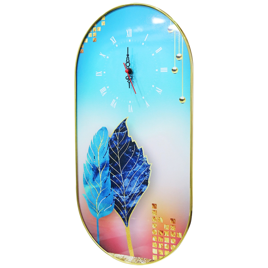 Picture of Acrylic Clock Feather Geometric, Elegant Modern Decorative Wall Art for Home & Office Oval-Multicolor