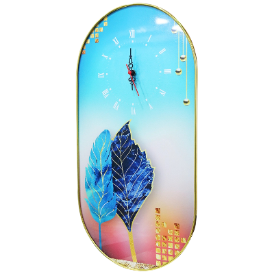 Picture of Acrylic Clock Feather Geometric, Elegant Modern Decorative Wall Art for Home & Office Oval-Multicolor