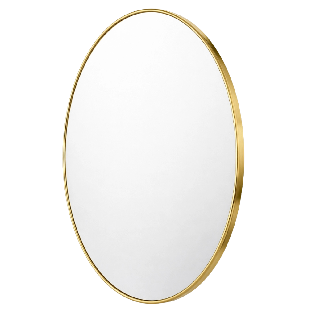 Picture of Fluid Mirror 15′ Crystal Round Bathroom Mirror Golden Border for Over Sink, Decorative Circle Mirrors for Living Room, Bedroom-Gold
