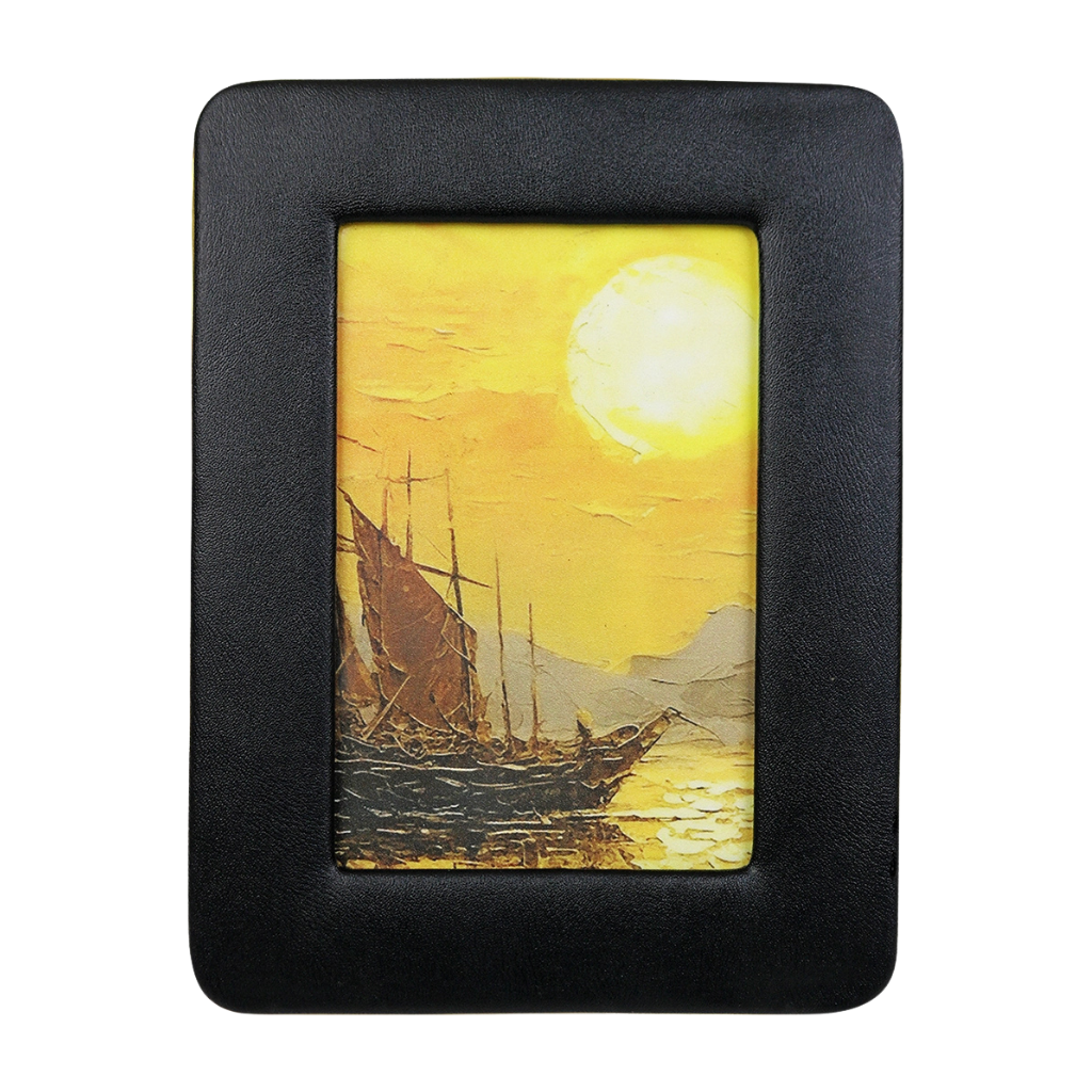 Picture of Luxury PU Leather Photo Frame with Golden Metal Border | Premium Tabletop Picture Frame for Home & Office Decor-Black