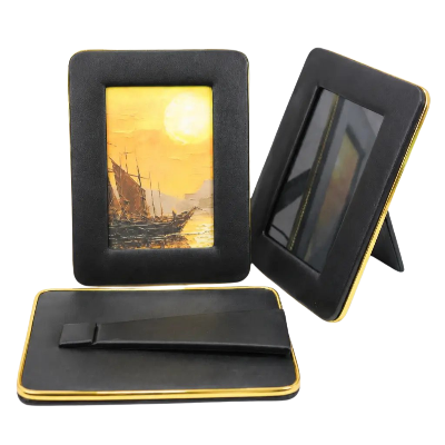 Picture of Luxury PU Leather Photo Frame with Golden Metal Border | Premium Tabletop Picture Frame for Home & Office Decor-Black