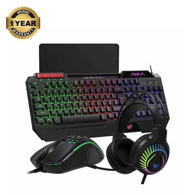 Picture of AULA T650 RGB Black USB Wired Gaming Keyboard, Mouse, Mouse Pad & Headphone Combo