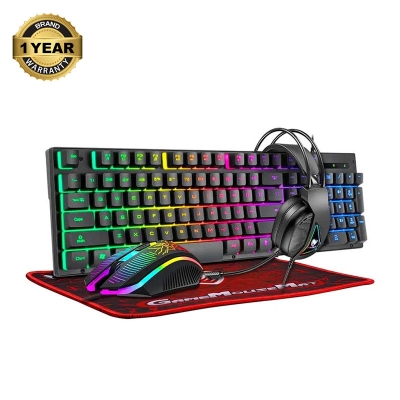 Picture of T-WOLF TF400 4 In 1 Black Wired Keyboard, Mouse, Headphone & Mouse Pad Gaming Combo