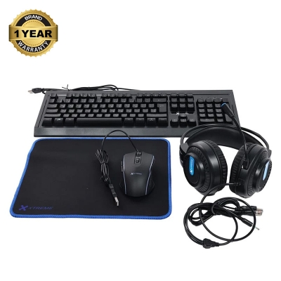 Picture of Xtreme K502C RGB Black USB Wired Gaming Keyboard, Mouse, Mouse Pad & Headphone Combo with Bangla