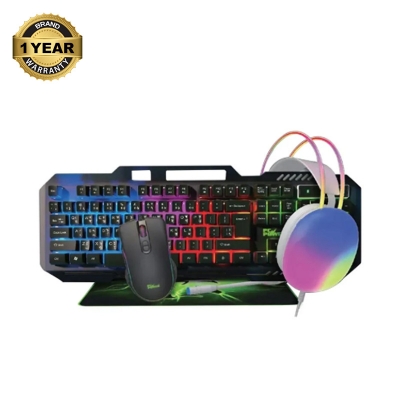 Picture of Pc Power PGC1000 Wired Black-White Gaming Keyboard, Mouse, Mouse Pad & Headphone Combo