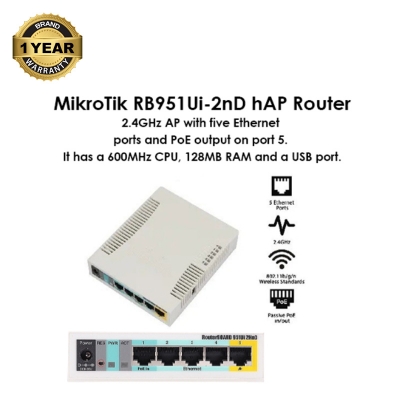 Picture of MikroTik RB951Ui-2HnD CPU 600MHz,128MB RAM OS4 Wireless Router