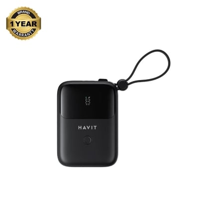 Picture of Havit PB5215 10000mAh Black Power Bank with LED Display, USB-C & Lightning Cable