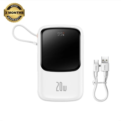 Picture of Baseus Qpow Pro Overseas Edition 10000mAh White 20W Lightning & Type-C Power Bank with Digital Display