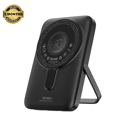 Picture of Wiwu Pioneer Dual Cable 10000mAh Black 20W Magnetic Wireless Charging Power Bank With Stand