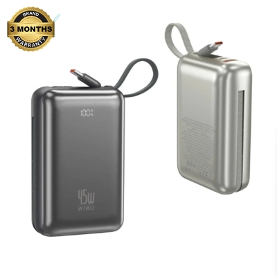 Picture of WIWU AS-182 Dual Cable 20000mAh Gray 45W Power Bank with Digital Display