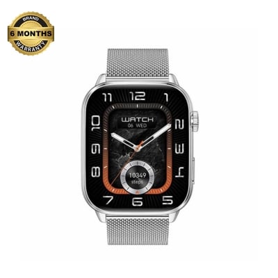 Picture of WiWU SW08 Silver Bluetooth Calling Smart Watch with Metallic + Silicone Strap