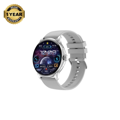 Picture of Blisbond Senor Silver AMOLED Bluetooth Calling Smart Watch with Black & Grey Dual Strap