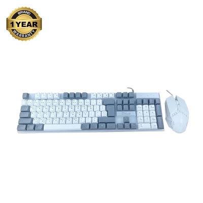 Picture of Pc Power KM02W Wired White & Gray Gaming Keyboard & Mouse Combo with Bangla