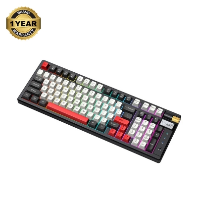 Picture of T-WOLF T70 RGB Tri Mode Hot Swap (Red Switch) Black & White + Red Mechanical Gaming Keyboard