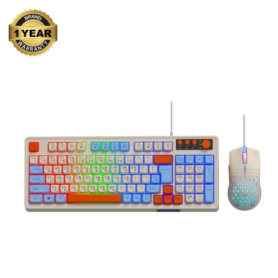 Picture of T-WOLF TF100 White Wired Keyboard & Mouse Gaming Combo with Bangla