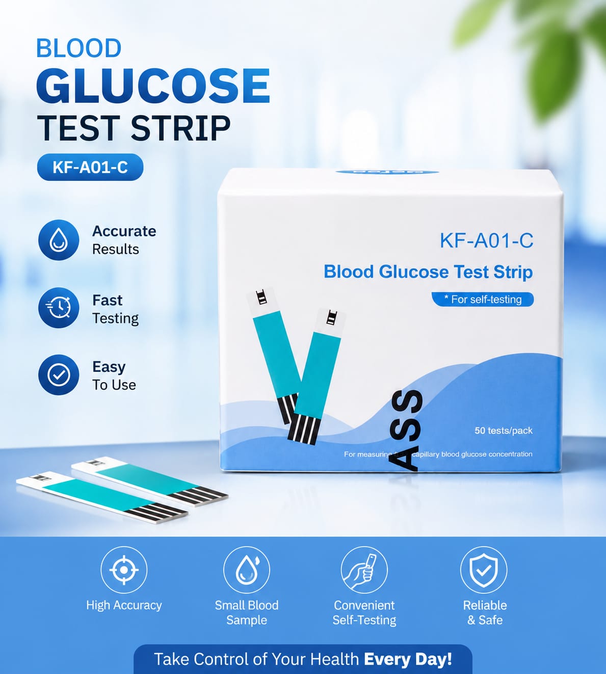 Picture of Cofoe KF-A01-C Blood Glucose Test Strips ( 50 ) Test Strips for Fast, Accurate & Reliable Blood Sugar Monitoring