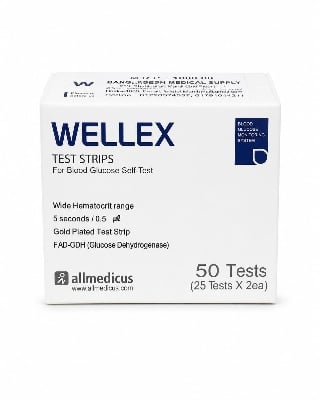 Picture of Wellex Premium Blood Glucose Test Strips 50 High-Precision Test Strips for Fast & Reliable Blood Sugar Monitoring