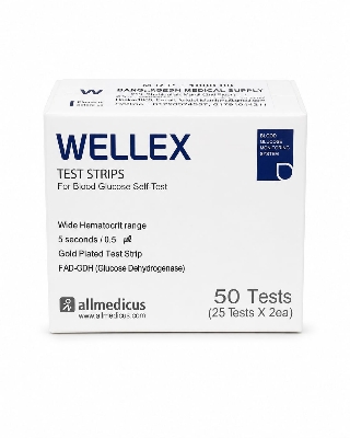 Picture of Wellex Premium Blood Glucose Test Strips 50 High-Precision Test Strips for Fast & Reliable Blood Sugar Monitoring