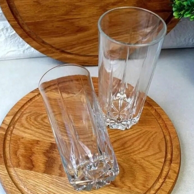 Picture of Everyday Use good quality strong crystal clear unique design Heavy 350 Ml Drinking Water glass set 6 pcs-White