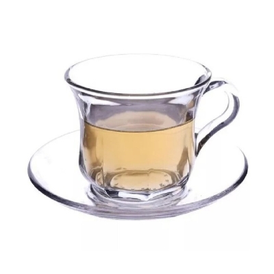 Picture of Everyday Use good quality Strong unique design Heavy Crystal clear 180 Ml Cup Price Set (Saucers 6Piece Cup 6 Pieces) Total 12 pieces-White