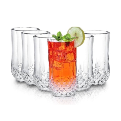 Picture of good quality strong crystal clear unique design Heavy 320 Ml Drinking Water glass set 6 pcs-White