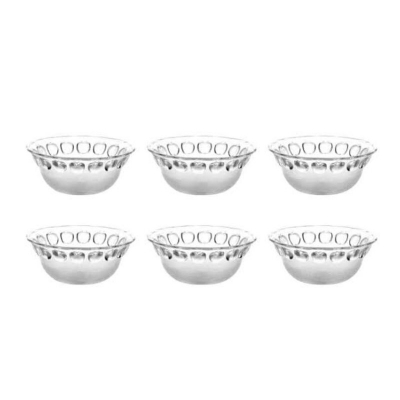 Picture of Everyday Use good quality Strong unique design Heavy Crystal clear 170 Ml Firni Set/Bati Set/Snack Bowl Set/Soup Set/-6 Piece-White