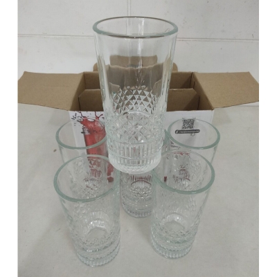 Picture of good quality strong crystal clear unique design Heavy  320 Ml Drinking  Water glass set 6 pcs-White
