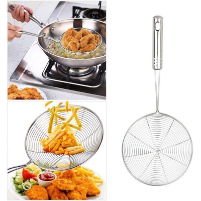 Picture of good  quality  strong Stainless Steel  Frying Tel Chakni Steel Deep Frying Spoon Oil Strainer Net Fryer 1Piece-Silver