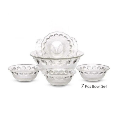 Picture of Ice Cream ,Soup & Firni  family  Glass Bati Set 7 Piece Large bowl-600ml Small bowl-170ml.-White