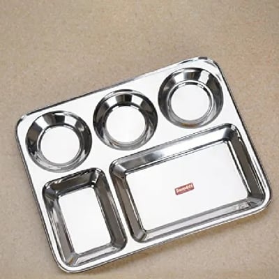 Picture of Stainless Steel unique design  strong Divided Dinner Plate Sets 5 Compartments Plate  1Piece-Silver