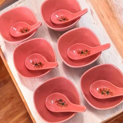 Picture of Soup Melamine Combo Bowl Set 6 Piece Bowl 6 Piece Spoon Set Total 12 Piece-Multicolor
