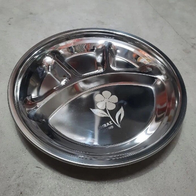 Picture of Stainless Steel unique design strong Divided Dinner Plate 4 Compartments Plate 1Piece-Silver