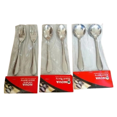 Picture of Everyday Use good quality Spoon Combo Set 6 Piece Tea 6 Piece fork 6 Piece Round Sup Spoon Set Total 18 Piece-Silver