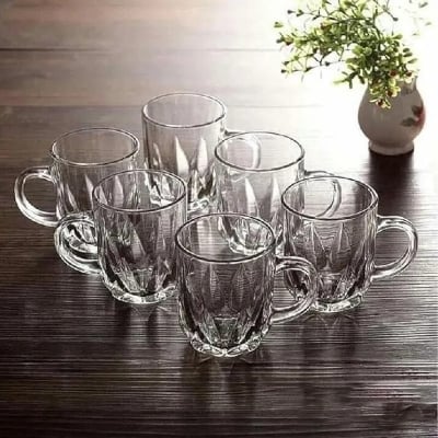 Picture of Everyday Use Good Quality Tea coffee Cup set Crystal Clear transparent Beautiful unique design Premium Cup Set 6 Piece 180 Ml-White