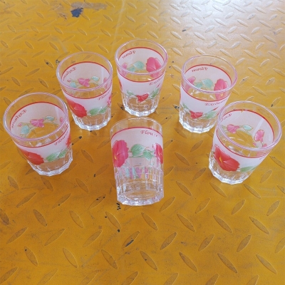 Picture of Printed  Crystal  Clear Drinking Shorbot  Coke Glass Set 6 Piece 180 Ml-Multicolor