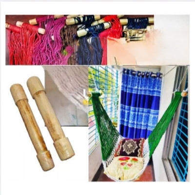 Picture of Dolna And Wooden Sticks / Hand Made Of Rope Dulna / Adult Rope Bed / Hanging Dulna Use For All People / Large Swing Rope Bed Rattan Dolna - Dolna-Multicolor