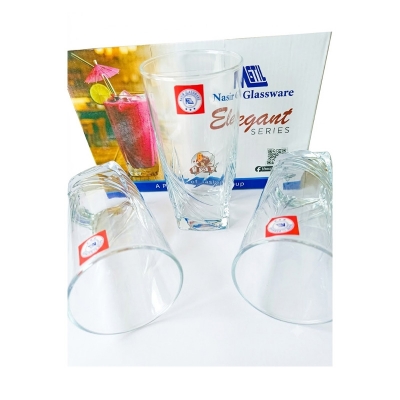 Picture of Everyday Use good quality strong Crystal Clear transparent Beautiful unique design Water /Drinking /Coke / Sorbat/Milk/ Lassi/ premium glass Set 6 Pieces per capacity 300Ml-White