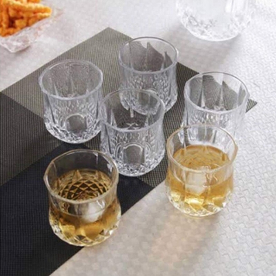Picture of Everyday Use good quality Strong Crystal Clear Unique design Heavy Sharbat Juice Lassie Milk Glass Set 6 Piece Per Capacity 200 Ml-Multicolor