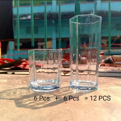 Picture of Crystal Clear transparent Beautiful unique design Water Glass and Sherbet Glass Set Combo Pack 6 Piece Water Glass 6 Piece Sherbet Glass Set /Coke / Sorbat/Milk/ Lassi/ Premium glass Set Combo Pack Set-White