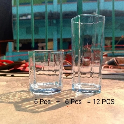 Picture of Everyday Use Crystal Clear transparent Beautiful unique design Water  Glass /Coke / Sorbat Juice premium glass  set of 6 water glasses and 6 sorbet glasses (total combo set of 12picec)-White