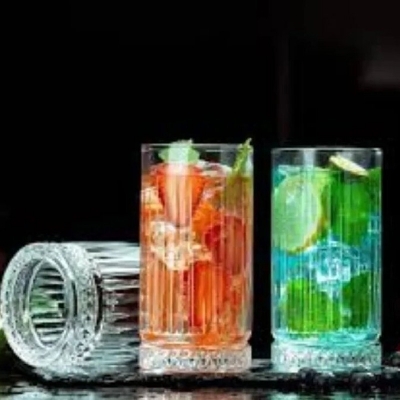 Picture of Everyday Use good quality strong Crystal Clear transparent Beautiful unique design Water /Drinking /Coke / Sorbat/Milk/ Lassi/ premium glass Set 6 Pieces Per capacity 350 Ml-White