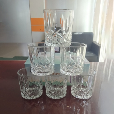 Picture of Everyday Use good quality Strong Crystal Clear Unique design Heavy Sharbat Juice Lassie Glass Set 6 Piece capacity 250 Ml N29T Model-White